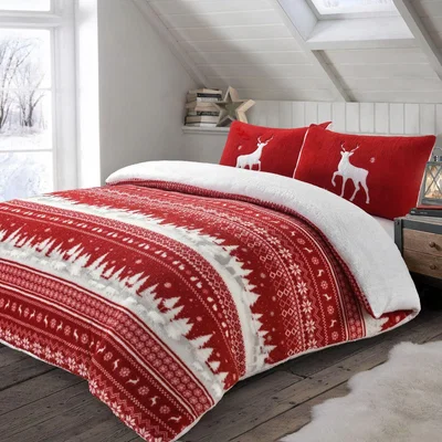 The Range Velosso Nordic Red Teddy Soft Cosy Fleece Duvet Set - Red