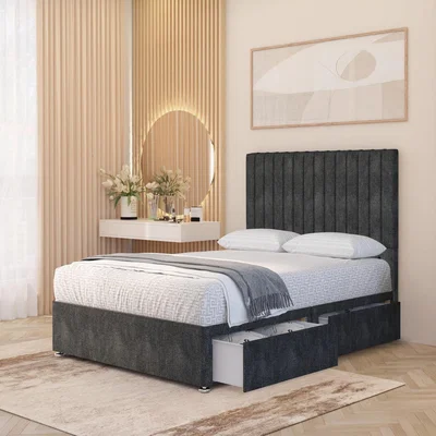 The Range Verona Tweed 4000 Pacific Pocket Sprung Memory Foam Divan Bed Set 54" Headboard - Charcoal / 2 / Single
