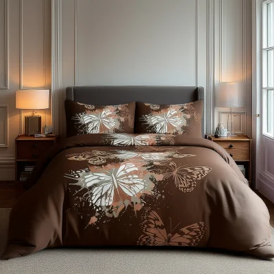 The Range Duvet Cover And Pillowcase Set Purple Pink Chocolate Butterfly Design Polycotton Bed Linen - Chocolate / King
