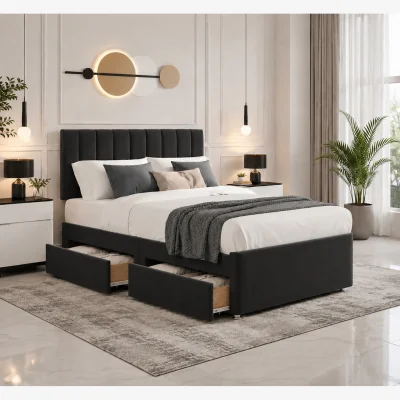 The Range ORTHOPAEDIC DIVAN BED SET WITH MATTRESS AND Headboard Black - Black / Double