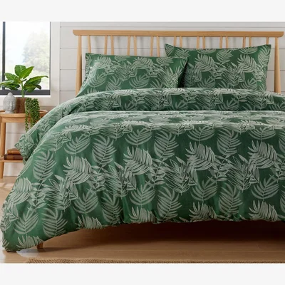 The Range Leaf Jacquard Duvet Set - Emerald Green / Double
