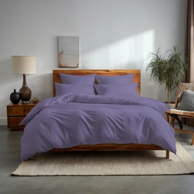The Range Plain Dyed Easy Care Polycotton Duvet Cover And Pillowcases Set Bed Linen - Lilac / Superking / 2.0kg