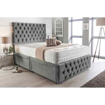 The Range Merina Divan Bed Set with Tall Headboard Mattress-Plush, 2 Drawers Right Side - Steel / Grey / Superking / Super King