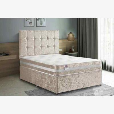 The Range Delia Divan Bed Set with Headboard Mattress-Crushed Fabric,2 Drawers Left Side - Cream / Yellow / Small Single