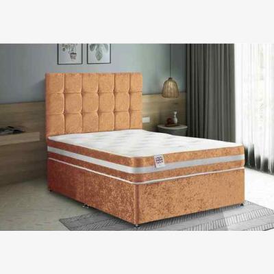 The Range Delia Divan Bed Set with Headboard Mattress-Plush Fabric, 2 Drawers Right Side - Mustard / Yellow / Single