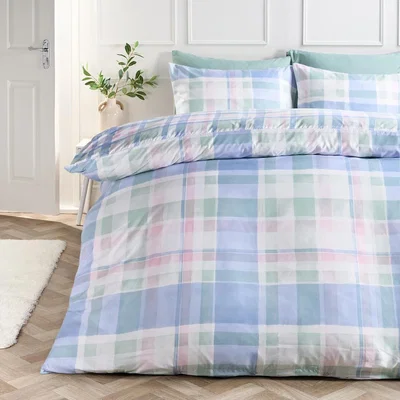 The Range OHS Watercolour Check Print Duvet Set - Blue / 0.99kg