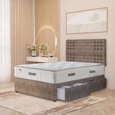 The Range Saville Tweed Fabric Divan Bed Set with 32" Headboard  Orthopaedic Mattress - Coffee / Small Double / 65.5kg