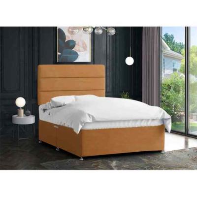 The Range Harmony Divan Bed Set with Tall Headboard Mattress-Plush, 2 Drawers Right Side - Yellow / Mustard / Double