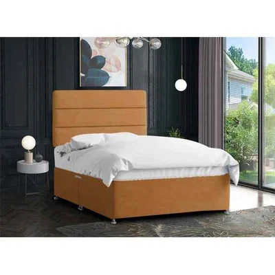 The Range Harmony Divan Bed Set with Tall Headboard Mattress-Plush, 2 Drawers Right Side - Yellow / Mustard / Double