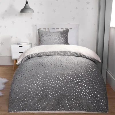 The Range Metallic Stars Fleece Duvet Set - Grey / Single