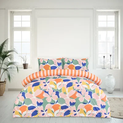 The Range Luxury Super Soft Reversible Abstract Floral Duvet Cover With Pillowcase - Multi / 200cm