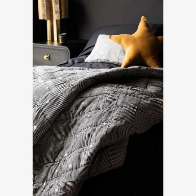 Rockett St George Monochrome & Gold Star Detail Print Quilt in King-Size