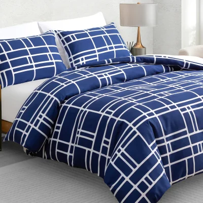 The Range Bricks Microfibre Duvet Cover Set with Matching Pillowcase - Blue / Superking