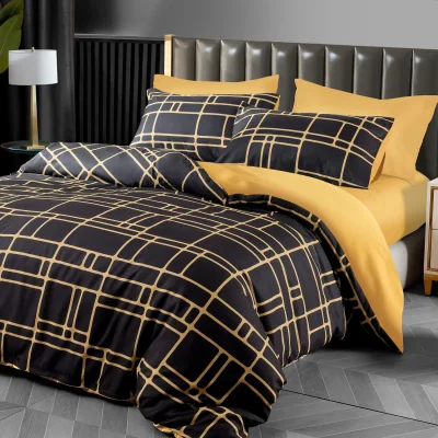The Range Pamposh Reversible Premium Microfiber Duvet Cover Set  - Black & Gold / Duvet Cover Set (1 x Duvet Cover + 1 x Pillowcases) / Single
