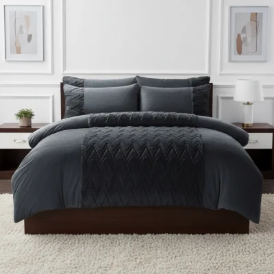 The Range Zig Zag 3D Teddy Duvet Cover Set Ultra Soft Teddy Fleece Bedding with Pillowcases - Charcoal / Superking