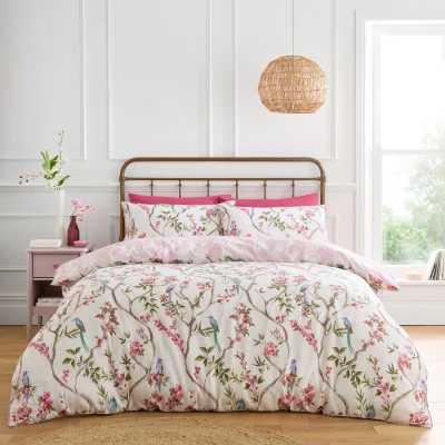 The Range Cherry Blossom Birds Duvet Set - Pink / Superking