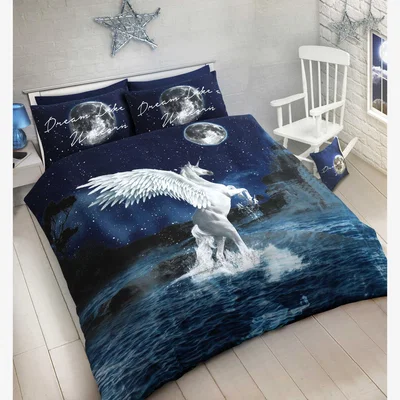 The Range Unicorn Dreams King Size Duvet Cover and Pillowcase Set - Navy