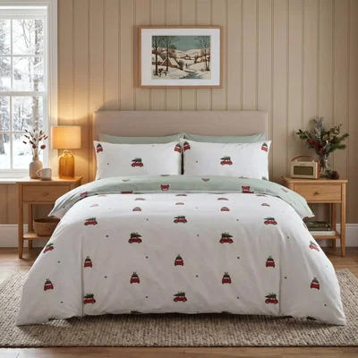 The Range Driving Home Christmas Microfibre Reversible Duvet Cover Bedding Set - White