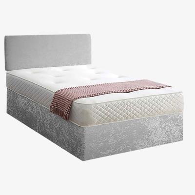 The Range Loria Divan Bed Set with Headboard and Mattress - Plush Fabric, Non Storage - Silver / Small Single
