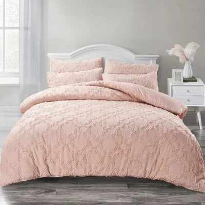 The Range Luxury Allover Tuft Shabby Chic Duvet Set - Blush / 2 Pillowcases / 1.1kg