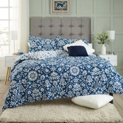 The Range ORNAMENTAL TILE DUVET SET - Blue / Superking / 220cm