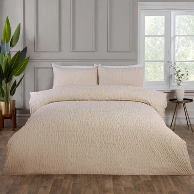 The Range Seersucker Polycotton Duvet Cover Set with Pillowcase - Brown / 5.00cm / King