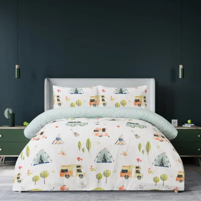 The Range Luxury Soft Reversible Camping Retreat Duvet Cover and Pillowcases - Green
