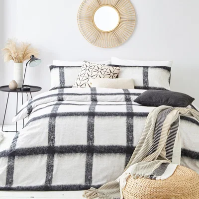 The Range Mohair Check Cotton Duvet Set - Natural/Black