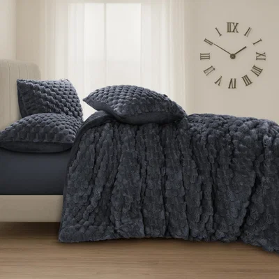 The Range Soft Chunky Popcorn thermal Warm Teddy Reverse Duvet Set Charcoal - Super King size
