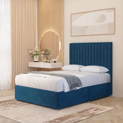 The Range Verona Velvet 4000 Pacific Pocket Sprung Memory Foam Divan Bed Set 54" Headboard - Navy / King / No Drawers