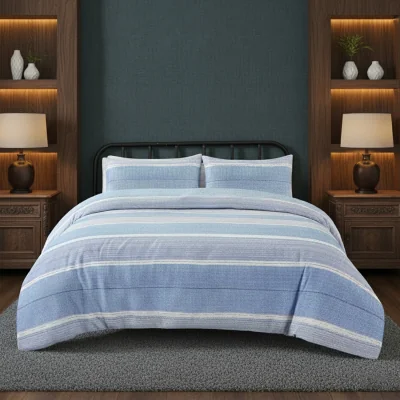 The Range Snug City Duvet Cover And Pillowcase Set Black Stripe Monochrome Design Polycotton Bed Linen - Blue / Superking