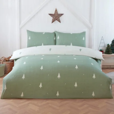 The Range Fir Microfibre Reversible Duvet Cover Set with Pillowcase - Green