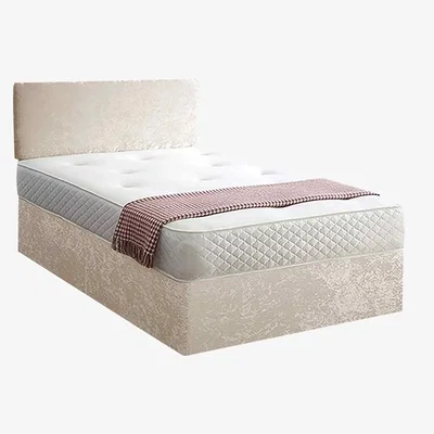 The Range Loria Divan Bed Set with Headboard and Mattress - Crushed Fabric, Non Storage - Cream / King