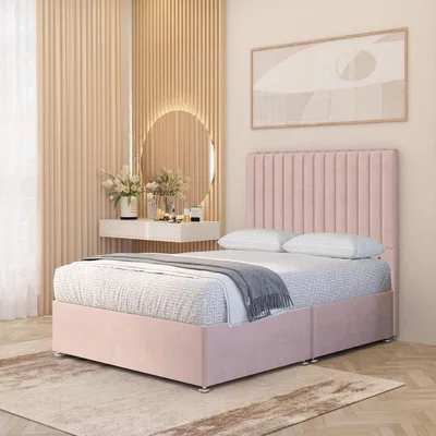 The Range Verona Velvet 4000 Pacific Pocket Sprung Memory Foam Divan Bed Set 54" Headboard - Pink / Small Single / No Drawers