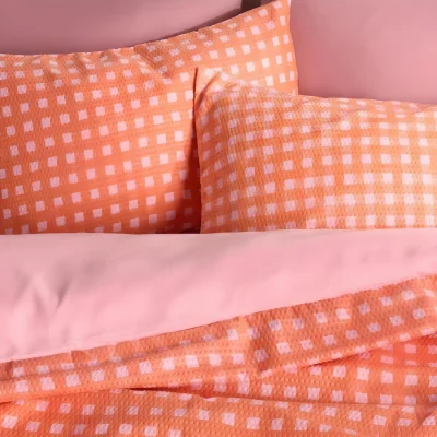 The Range OHS Gingham Embossed Duvet Set - Coral - Coral / 1.1kg