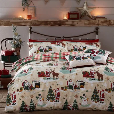 The Range JOLLYSANTA Christmas Duvet Set - Cream/Red / King