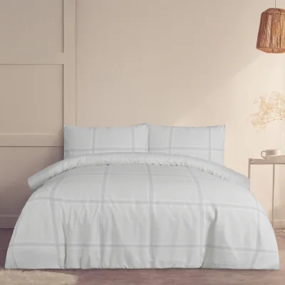 The Range Printed Reversible Linear Check Duvet Cover With Pillowcases - Natural