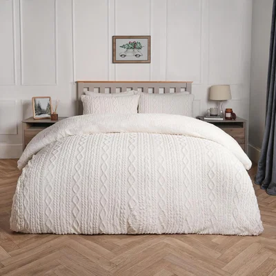 The Range Cable Knit Fleece Duvet Set - Cream / Double