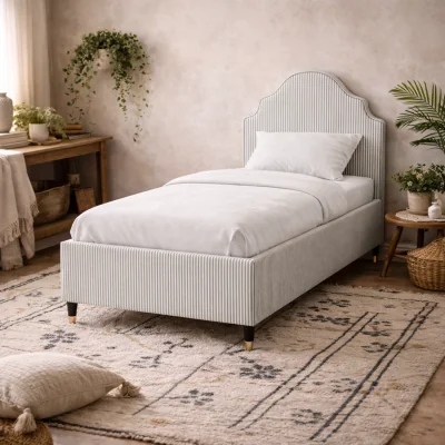 The Range Monterey Single Bed Linen Blend Upholstery Brass Cap Legs Sprung Slats - Grey