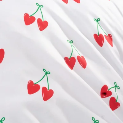 The Range OHS Cherry Print Frill Edge Duvet Set - White/Red / 0.55kg