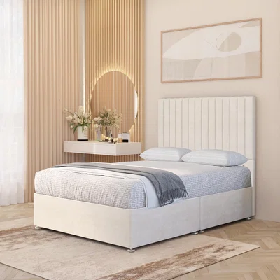 The Range Verona Velvet 4000 Pacific Pocket Sprung Memory Foam Divan Bed Set 54" Headboard - Ivory / Small Single / No Drawers