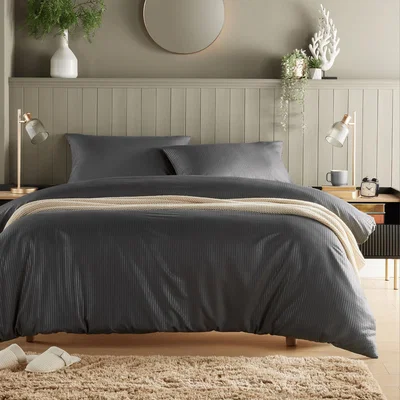 The Range Monaco Seersucker Duvet Set - Grey / Single