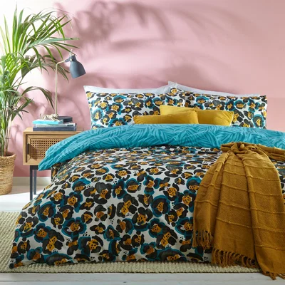 The Range AYANNA Leopard Print Duvet Set - Teal / Single