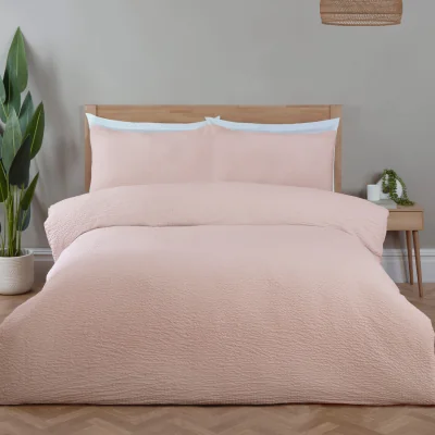 The Range Seersucker Washable Duvet Set - Blush / Single