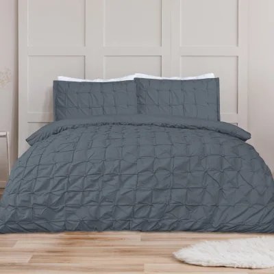 The Range Luxury Super Soft Stylish Rouched Pleat Duvet Cover with Pillowcases - Charcoal
