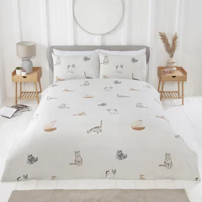 The Range Purrrfect Microfibre Duvet Set - Natural / King