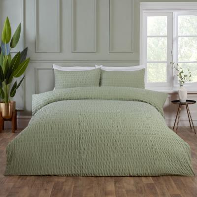 The Range Seersucker Polycotton Duvet Cover Set with Pillowcase - Green / 5.00cm / King