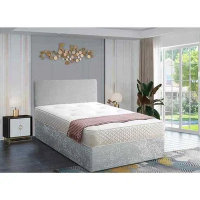 The Range Loria Divan Bed Set with Headboard Mattress-Crushed Fabric,2 Drawers Left Side - Silver / Grey / King