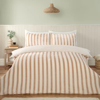 The Range Scallop Stripe Fleece Duvet Set - Natural / King