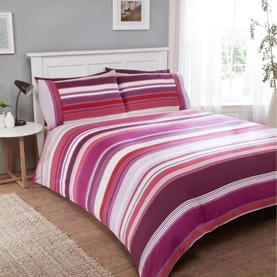 The Range Stratford Stripe Cotton Duvet Set With Pillowcase - Mulberry